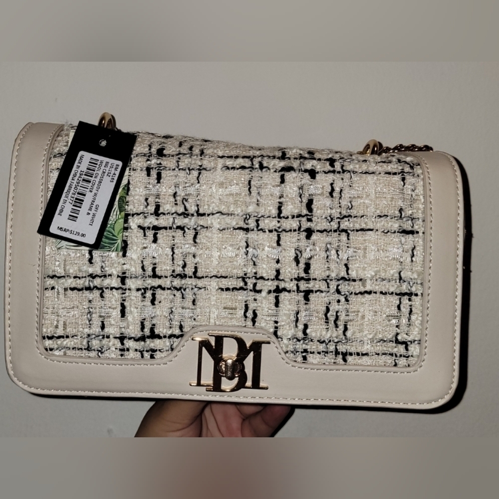 Badgley Mischka Cream & Black Tweed Bag (NWT)
